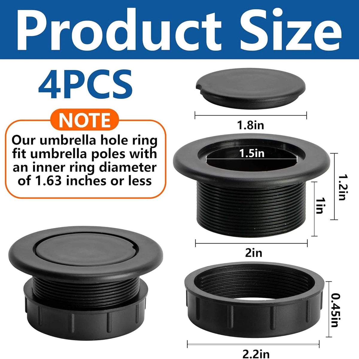 DECOHS 4 Pcs 2 Inch Parasol Umbrella Hole Ring Plug and Cap Set, 4