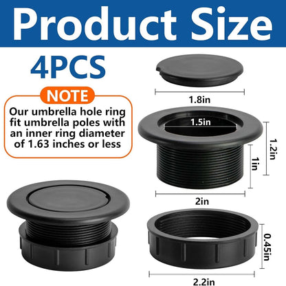 DECOHS 4 Pcs 2 Inch Parasol Umbrella Hole Ring Plug and Cap Set, 4