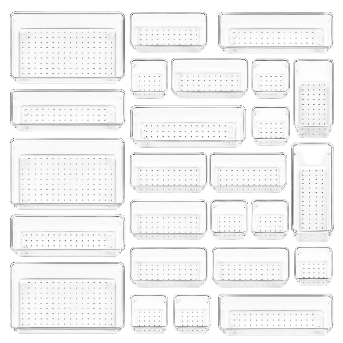 Vtopmart 25 PCS Clear Plastic Drawer Organizers Set, 4-Size Versatile