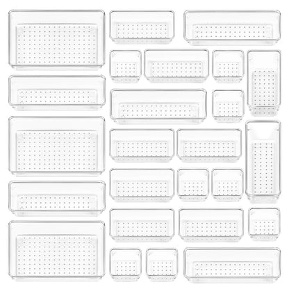 Vtopmart 25 PCS Clear Plastic Drawer Organizers Set, 4-Size Versatile