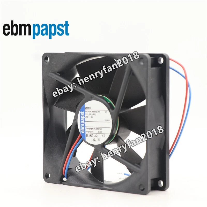 Ebmpapst 3414N DC Axial Fan 24V 2.3W 96mA 49.4CFM 92*92*25mm 2-Wire Cooling Fan