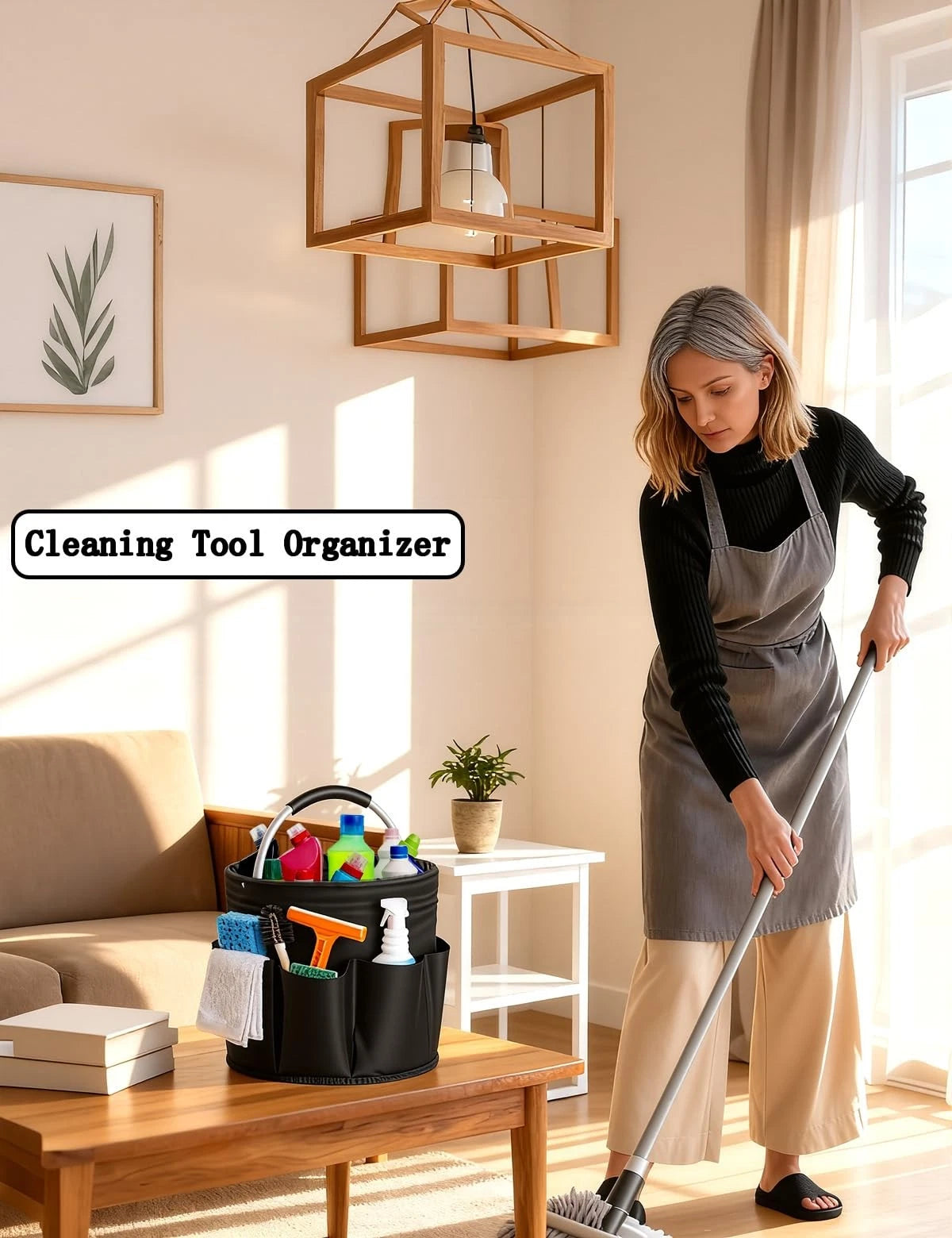 CIHTL Cleaning Caddy with Handle, for Supplies Organizer Bucket Black