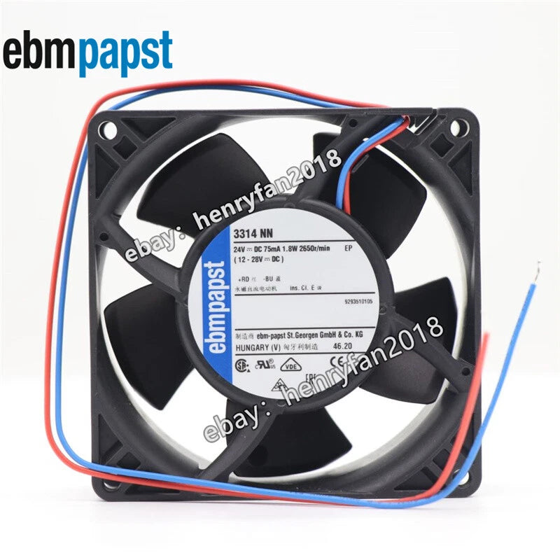 Ebmpapst 3314NN Axial Fan 24VDC 1.8W 75mA 2650RPM 90*90*32MM 2-wires Cooling Fan