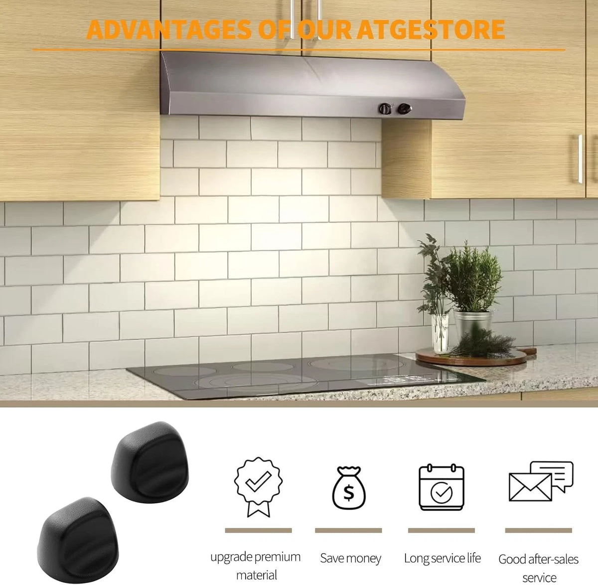 2 Pcs Upgraded S99360232 Range Hood Knob Replacement for 2 Pieces, Black