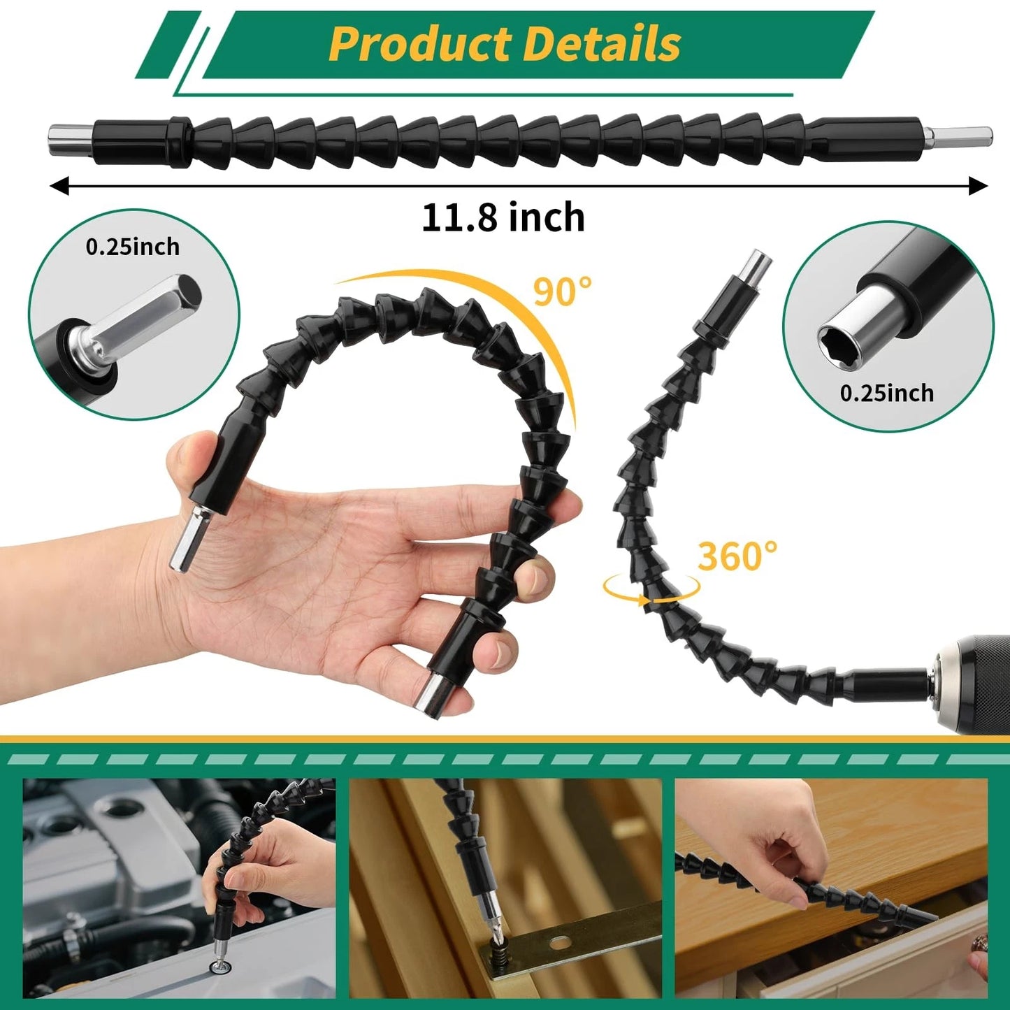 GRENPRO 19 Pcs Flexible Drill Bit Extension Kit, Includes 19PCS-Black, Black