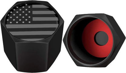 American Flag Tire Valve Stem Caps, USA with O Black Gray (12 Pack)