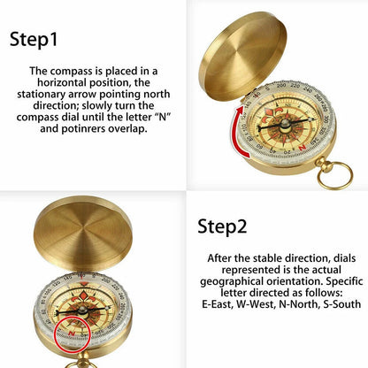 Outdoor Camping Luminous Brass Pocket Watch Style Military Army Compass Keychain