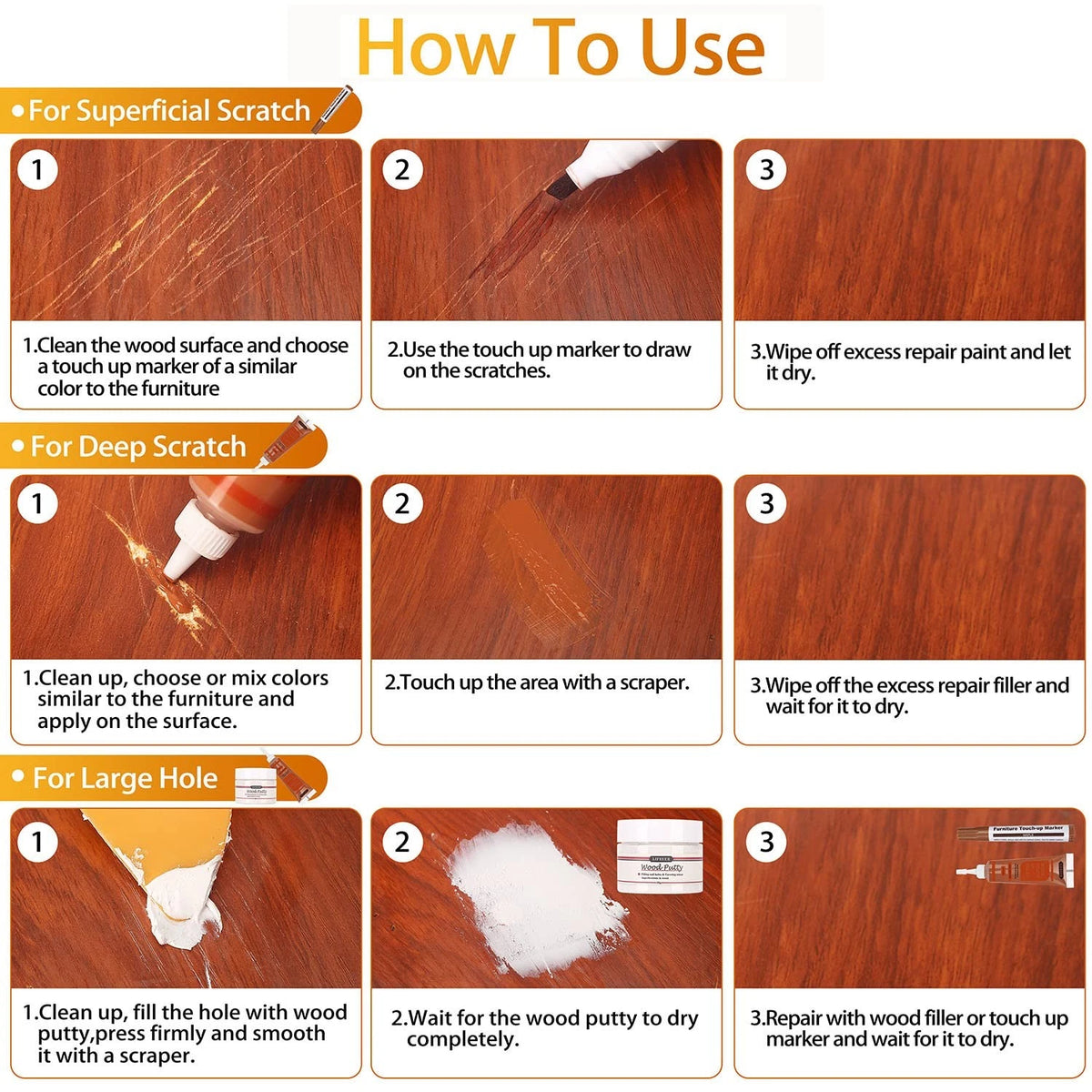 Lifreer Wood Repair Kit, 42 Pcs Furniture Kit - 42 Pcs, 42 Color