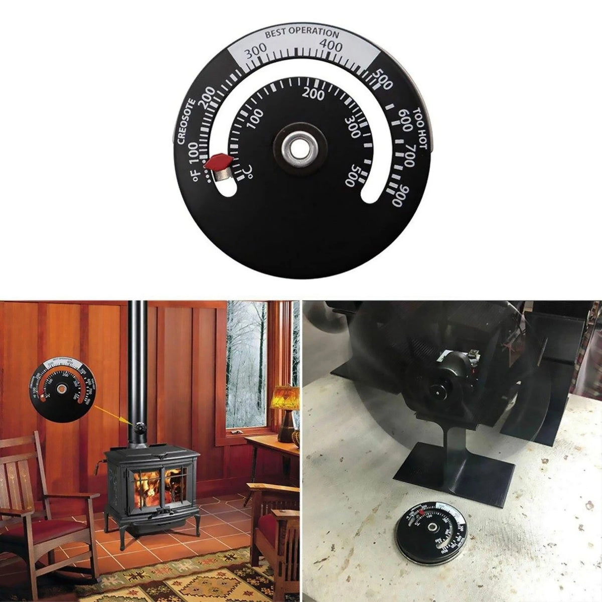 2pcs Stove Pipe Temperature Gauge Magnetic for Wood Burning Fireplace Monitor