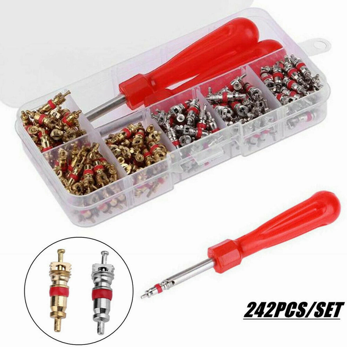 242PCS Car A/C Air Conditioning R134a Valve Core Assortment Remover Tool Kit C