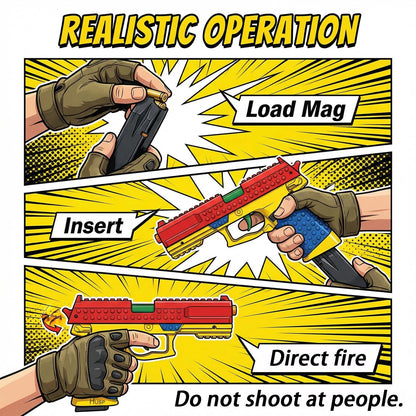 Dreamplay Shell Ejecting Toy Gun, DIY Automatic Pull Back Medium, Block Gun