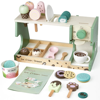 Wooden Ice Cream Toy, 3-in-1 child-size, White, Pink, Green, Brown