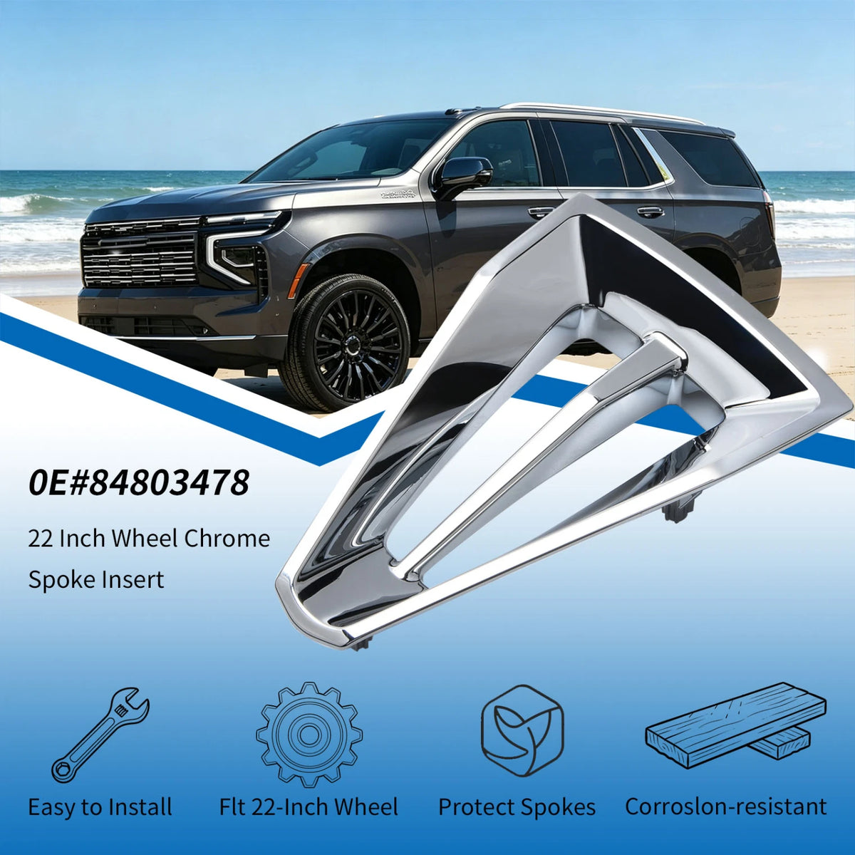 Wheel Chrome Spoke Trim Insert Repair Part For Chevrolet Tahoe 2021-2025