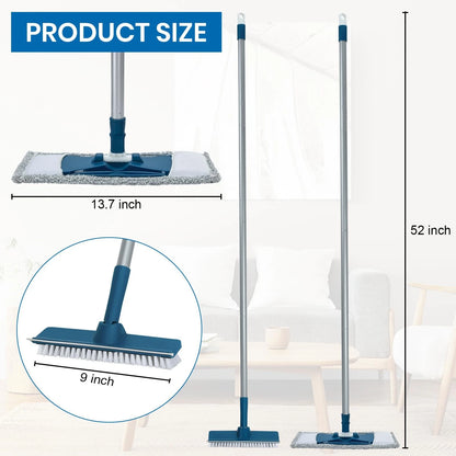 Collapsible Mop and Bucket Set with Scrub 52 inch long handle, Blue White