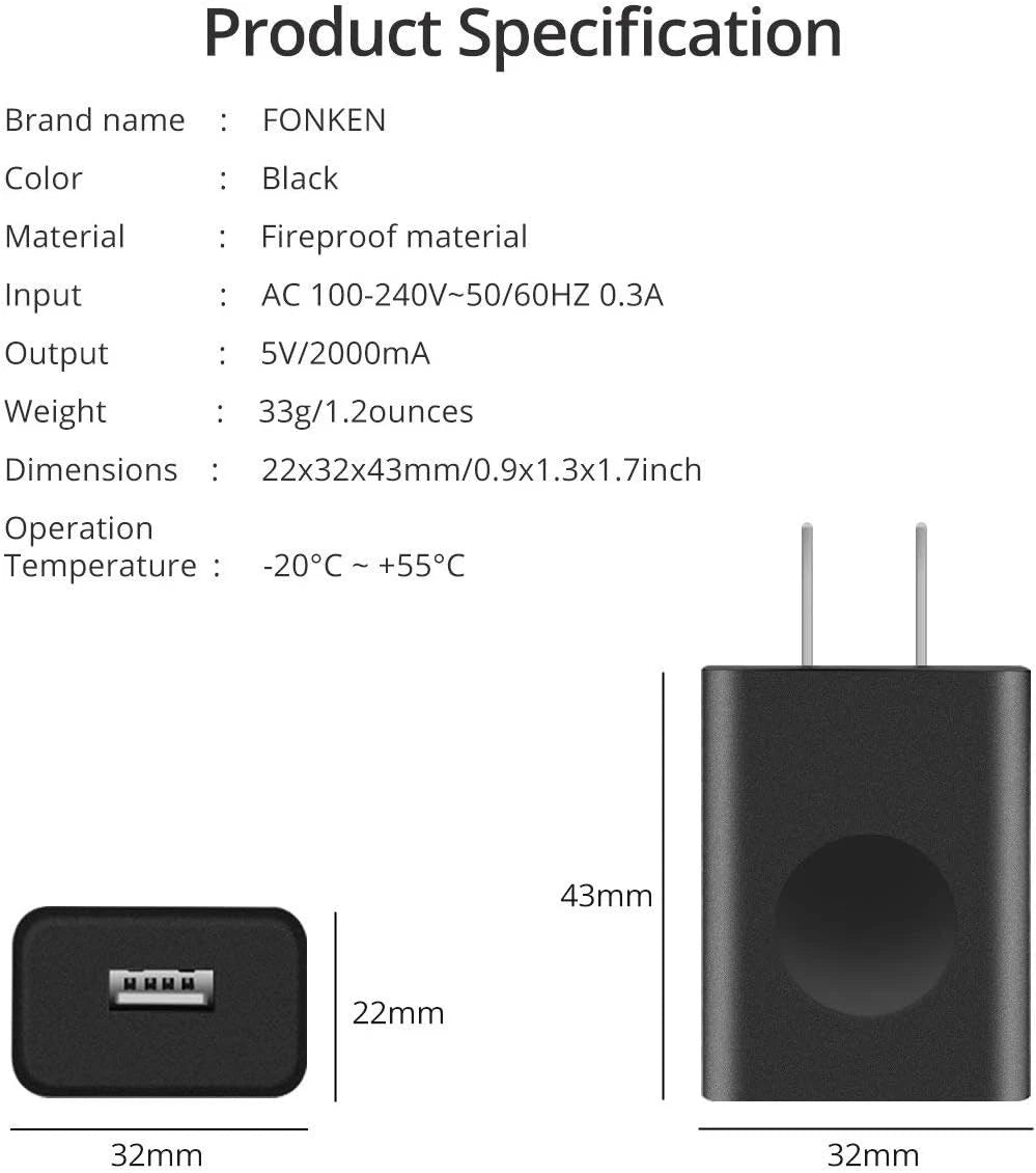 FONKEN USB Wall Charger, 3-Pack 5V 2A Power Adapter Universal Travel Black