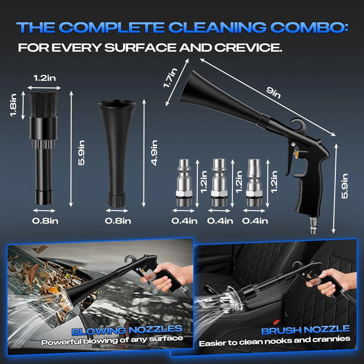 BRNMLD Car Cleaning Gun Detailing Interior Dryer Air Blow Gun, High Blue