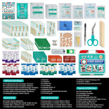 SuccorWare 225 Pieces First Aid Kit, Includes Ice Pack, Adhesive Bandages,...