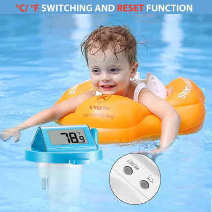 Solar Pool Thermometer Floating Easy Read - IPX8 Waterproof Digital Blue