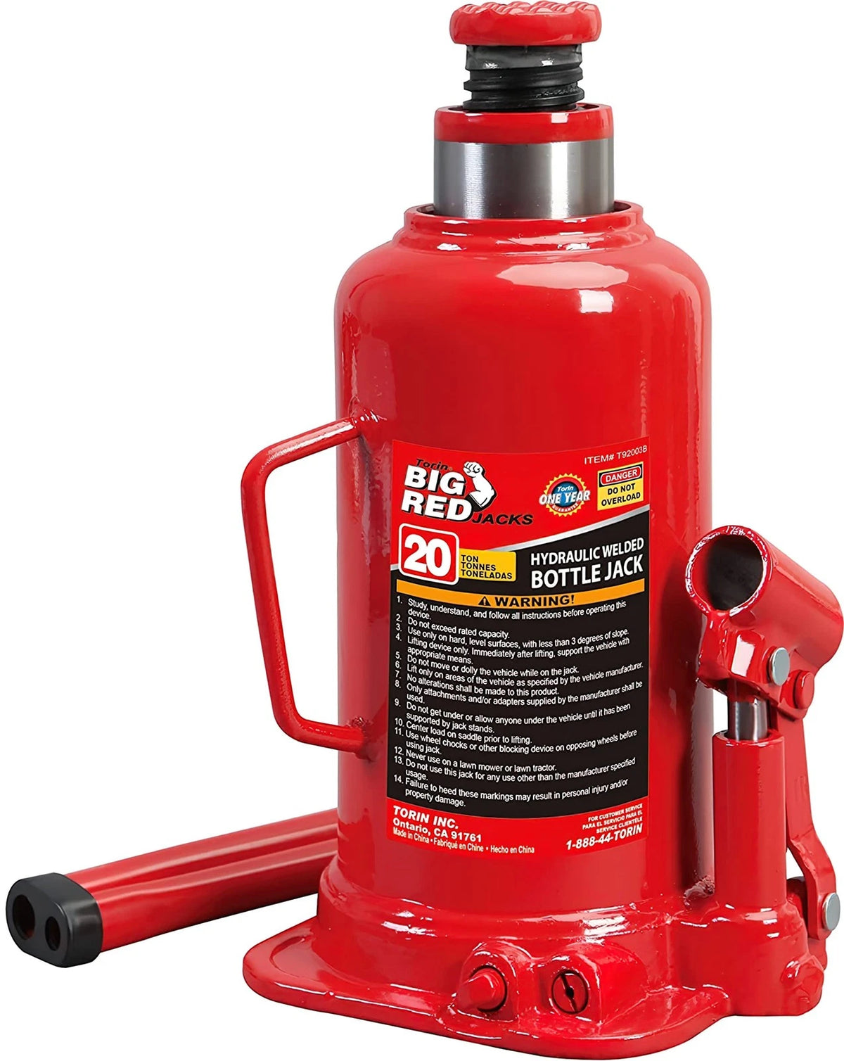 BIG RED T92003B Torin Hydraulic Welded Bottle Jack, 20 Ton (40,000 lbs), Red