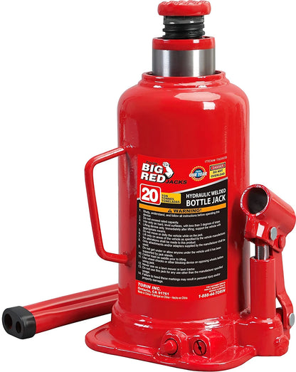 BIG RED T92003B Torin Hydraulic Welded Bottle Jack, 20 Ton (40,000 lbs), Red