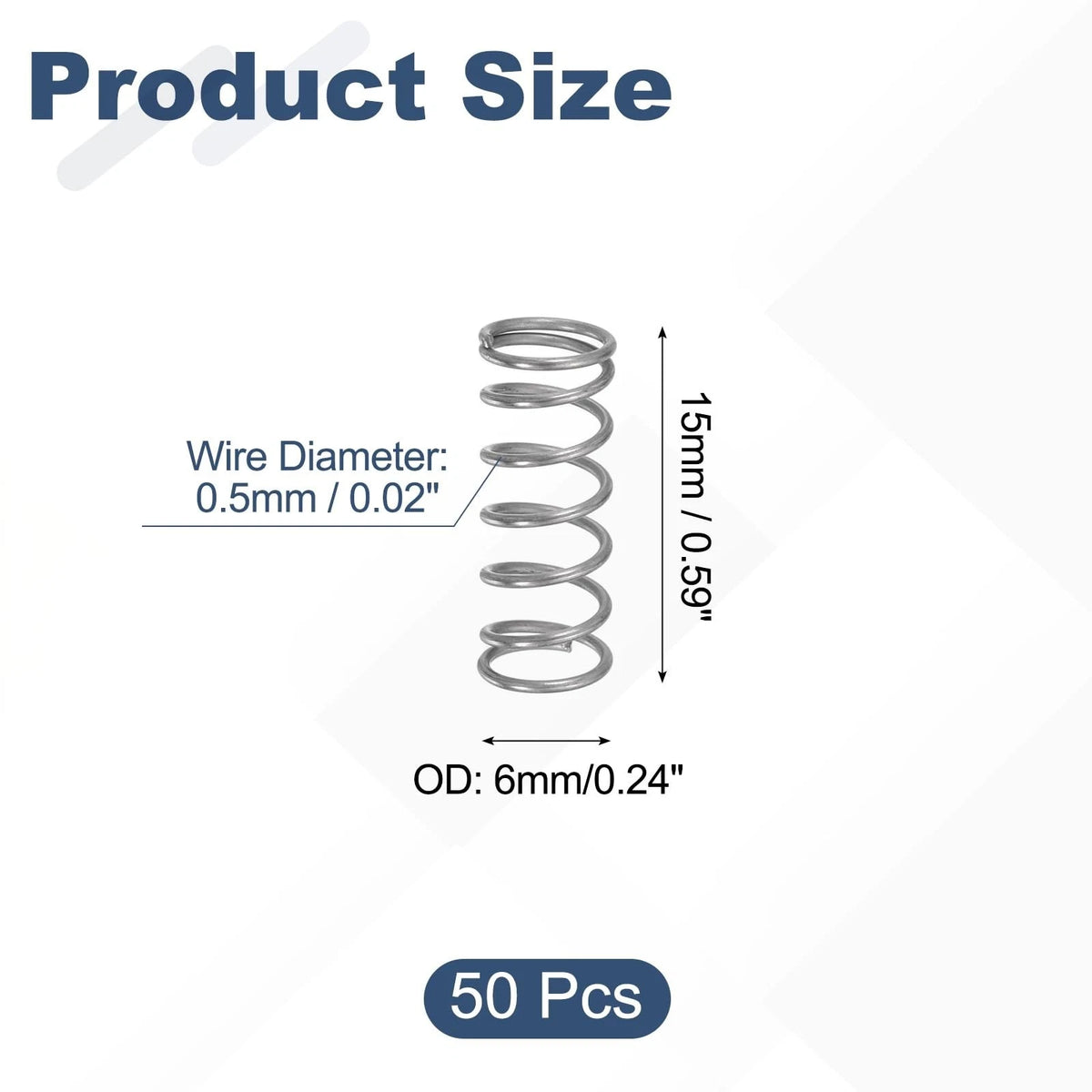 uxcell 50Pcs 304 Stainless Steel Compression Springs, 0.5mm x 6mm x 6mmx15mm