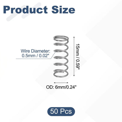 uxcell 50Pcs 304 Stainless Steel Compression Springs, 0.5mm x 6mm x 6mmx15mm