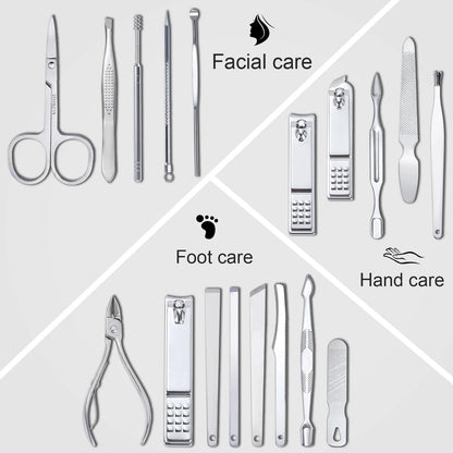 Yougai Nail Clippers Set - 18 Pcs Professional Manicure 18 Piece Set, Black