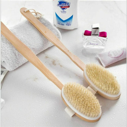 Durable Natural Long-Handled Bath Shower Body Back Dry Skin Spa Scrubber Brush A