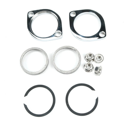 Exhaust Flange Install Kit Pair Flanges Gaskets C-Clips Nuts Washers for Harley