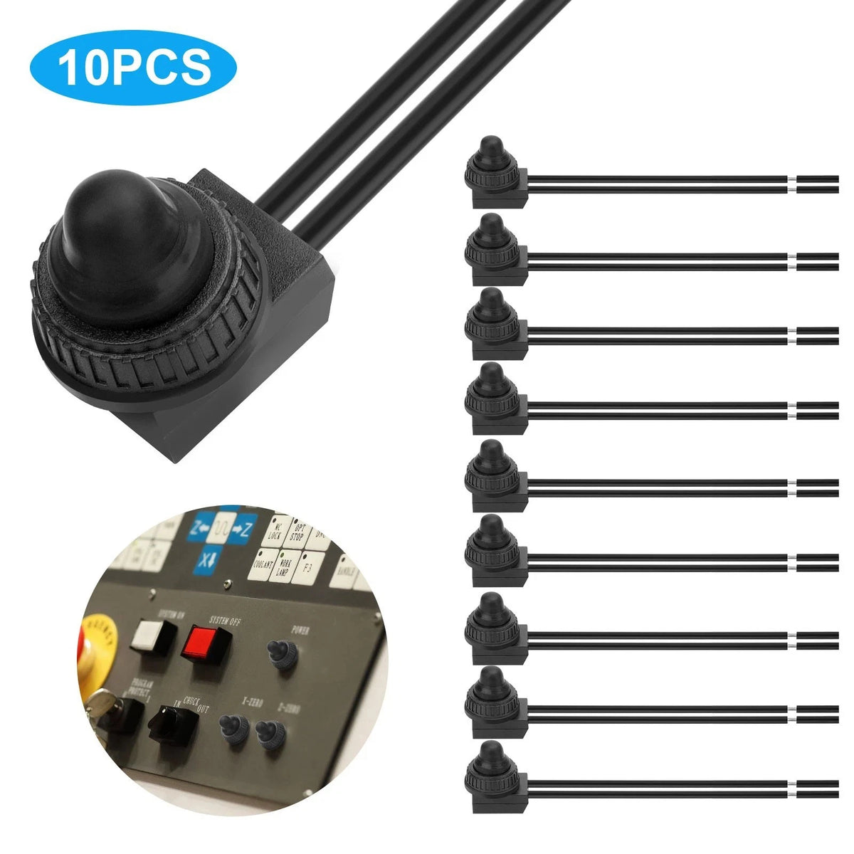 10x Waterproof Push Button Switch IP67 4.5" Cord for Outdoor Motorcycle Gear