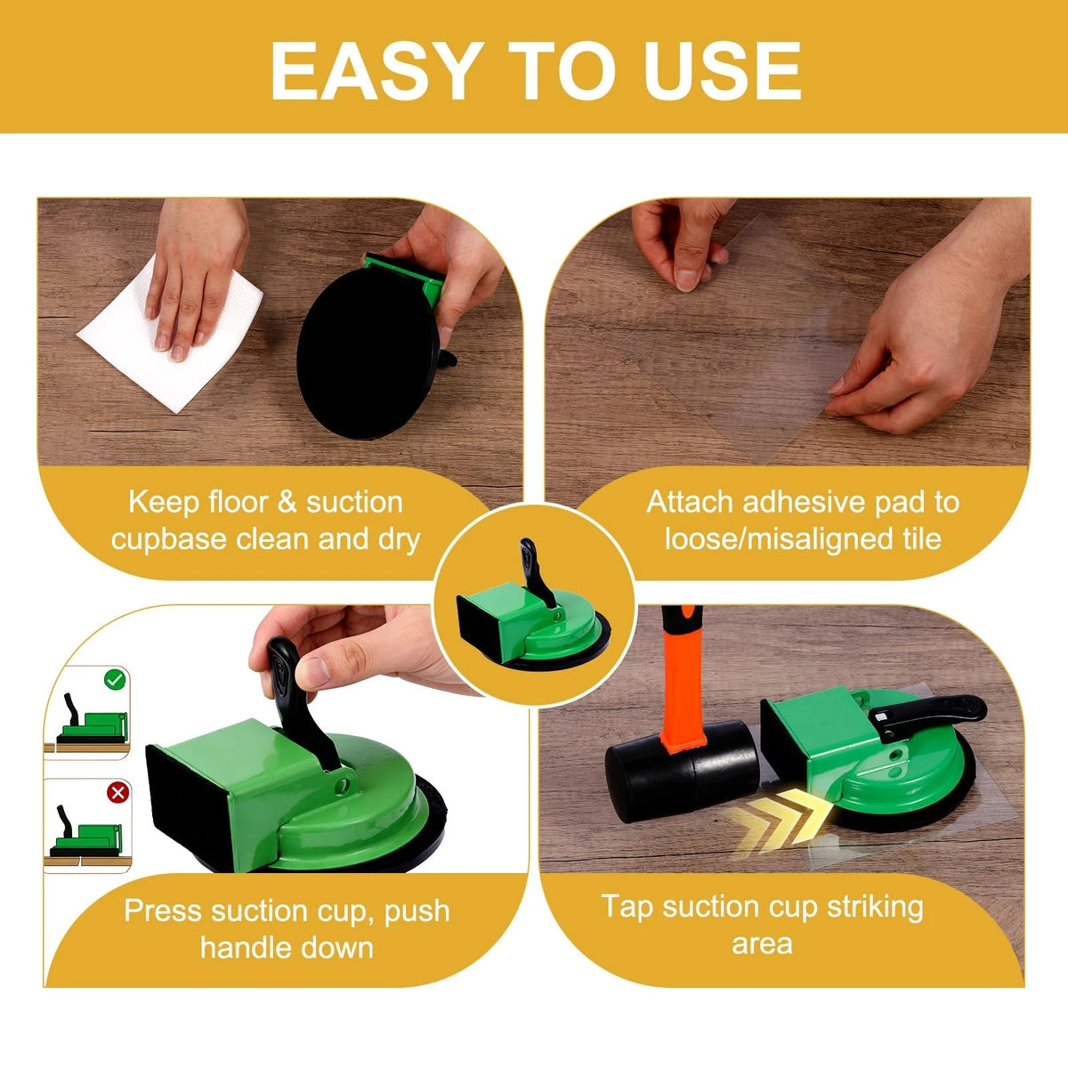 Floor Gap Fixer Tool Kit with 4.7" Suction Cup & Rubber Mallet, Multicolor
