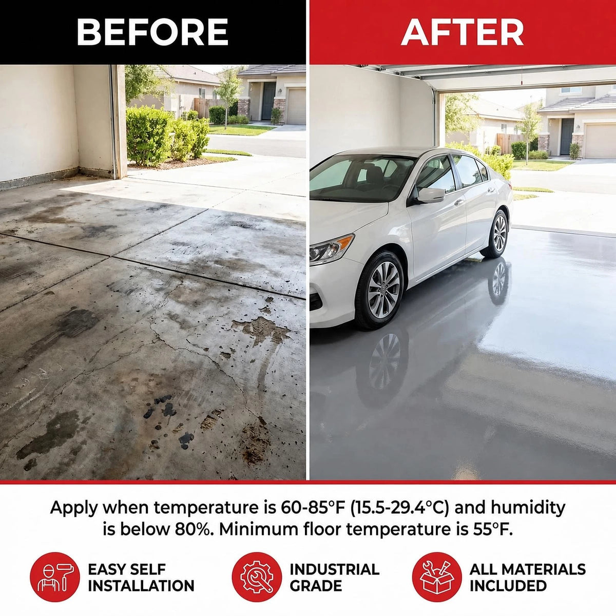 Garage Floor Epoxy Kit, 2K Paint with Tools, 70Fl OZ, Light Gray