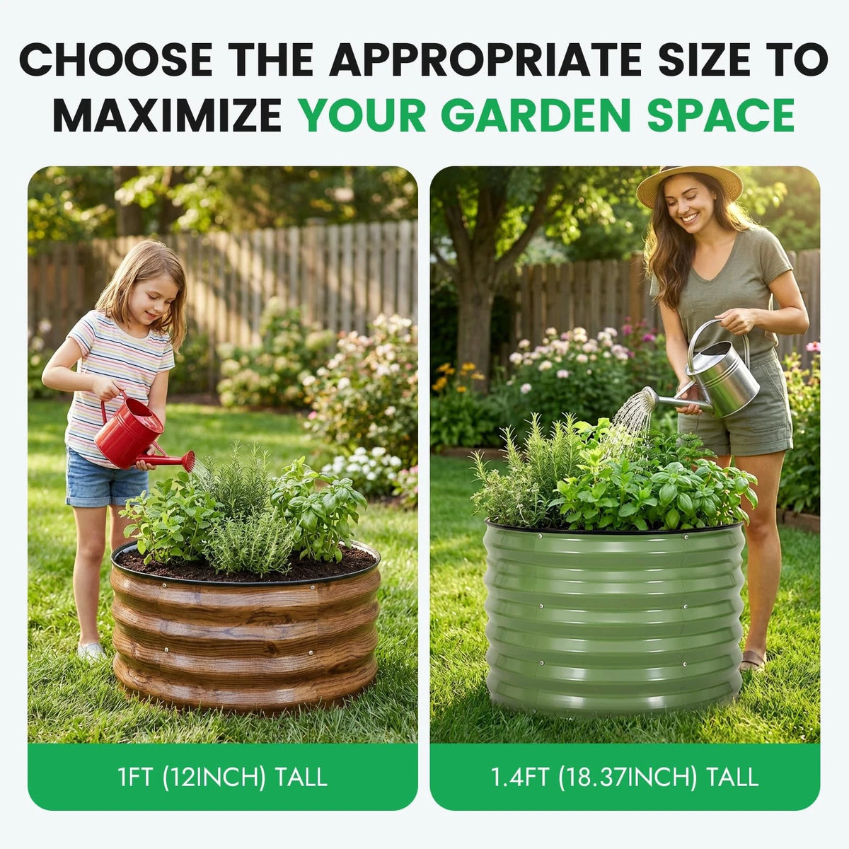 INNO STAGE 3 Pcs Round Galvanized Raised Garden Bed — 2x2x1ft(3 Pcs), Grain