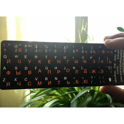 2Pcs Plastic Russian Standard Keyboard Layout Sticker Orange Letters on Black.