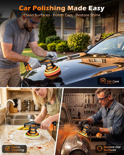 CORANEX 8-Speed Cordless Car Buffer Polisher Kit, 28 PCS Complete Kit Orange