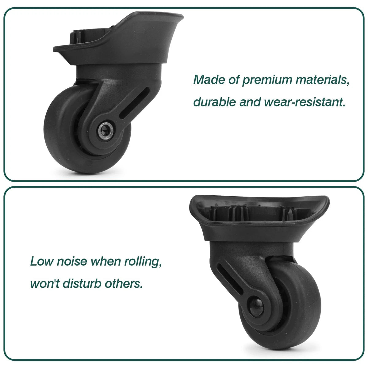Ech.Apr 2Pcs Luggage Wheels Replacement, Rubber Swivel 2pcs, Black