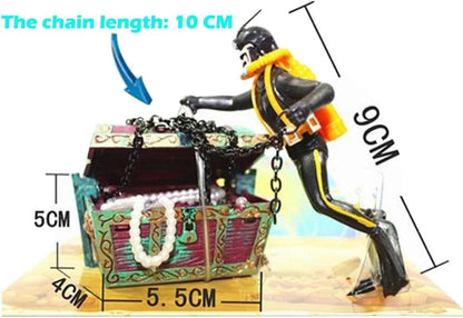Action Aquarium Ornament, Undersea Treasure Chest Diver, Live-Action Black
