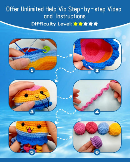Fortilo Crochet Kit Small (approx. 5 x 7 x 2 inches each), Jellyfish Family
