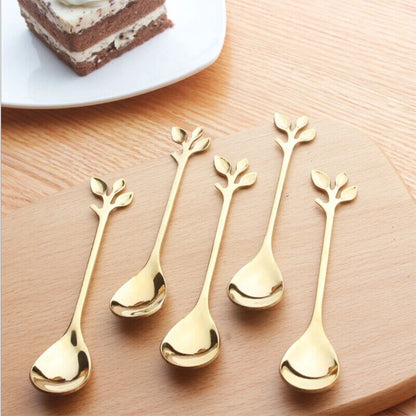 10Pcs Stainless Steel Spoon Branches Leaf Spoon For Kitchen Tableware Ornament;