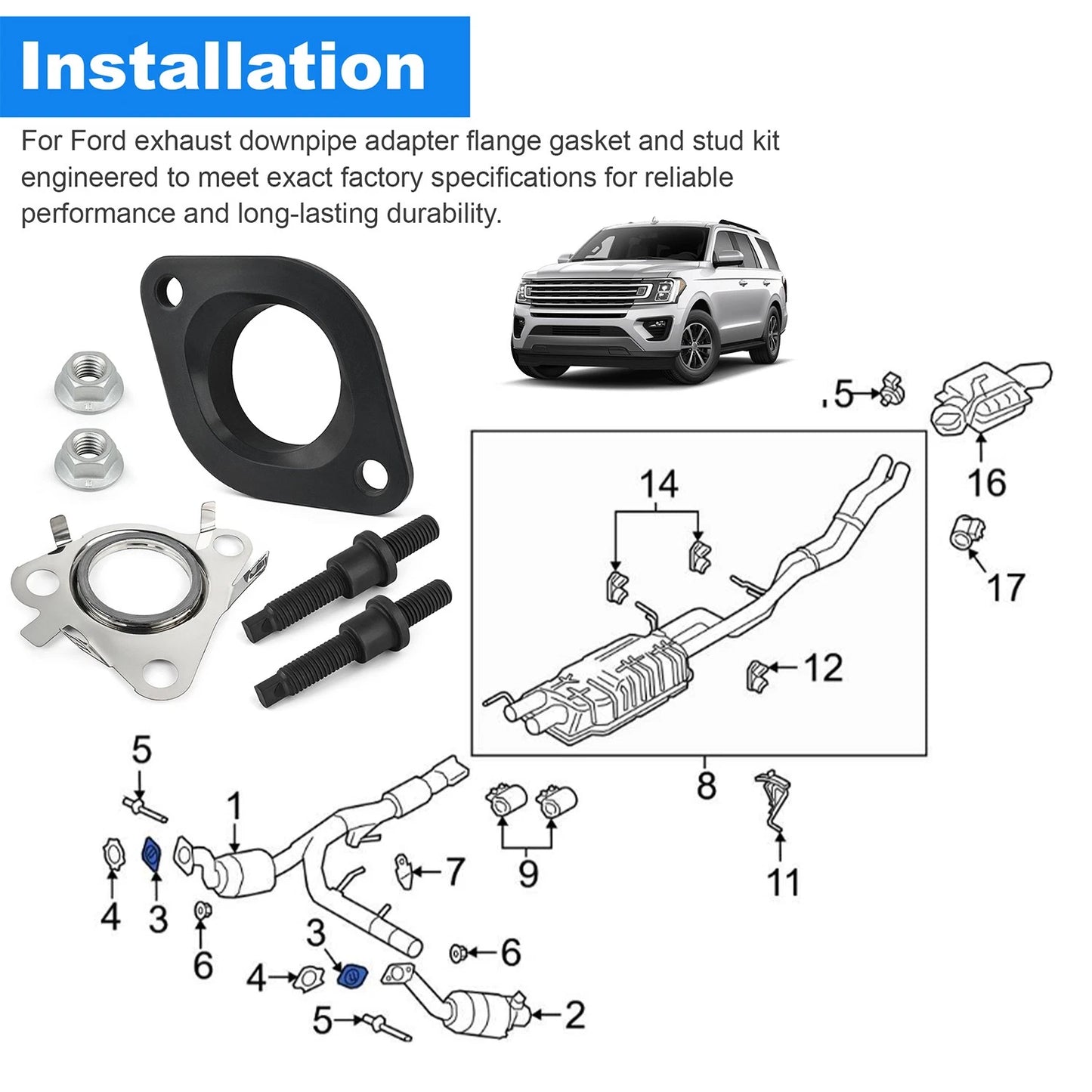 For Ford 2011-2019 F150 Transit Catalytic Converter Adapter and Gasket Kit