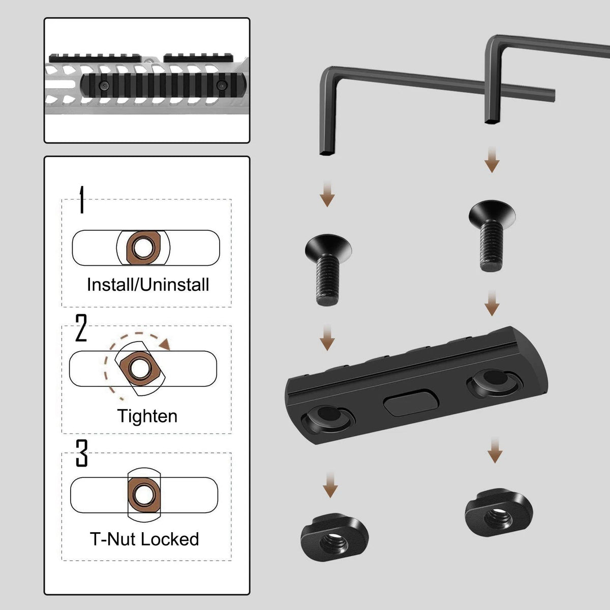 Bontok Single Picatinny Aluminum Accessory Rail Set 3 5 7 9 11 13 Slots Black