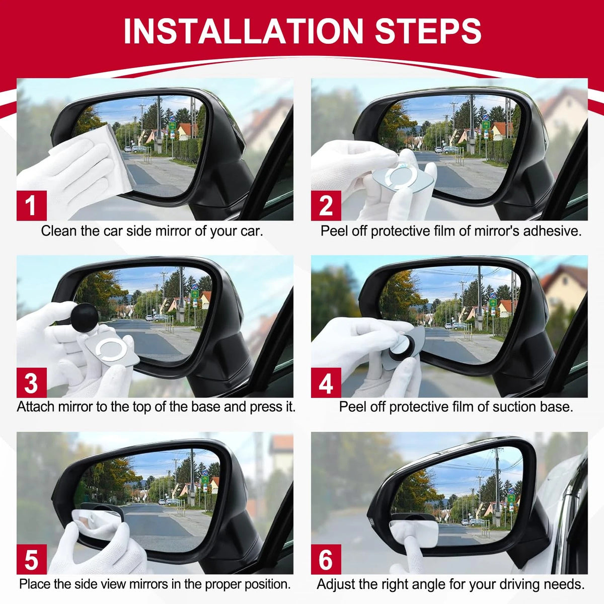 LivTee Blind Spot Car Mirror, HD Glass Frameless Adhesive Mount, Wedge-Shaped