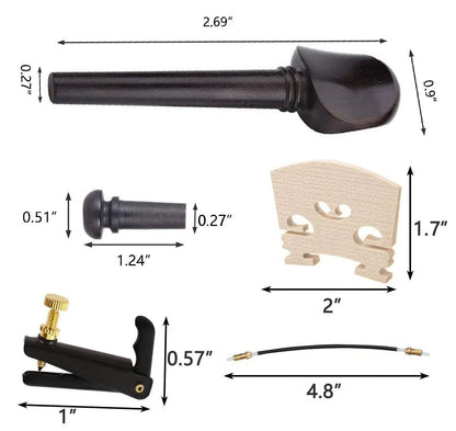 TUOREN 4/4 Violin Parts Fine Tuners Tuning Pegs Sound Post Tailgut Full size