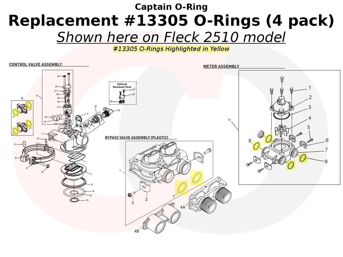 Captain O-Ring - Replacement #13305 O-Rings for Fleck/Rainsoft 2510, Black