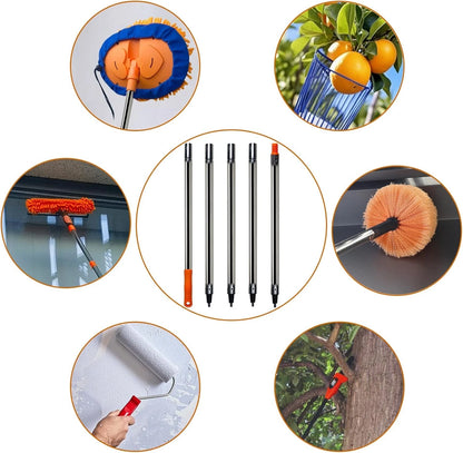 5 PCS Total 6.5 Ft Extension Pole, Paint Roller Stainless-Steel Orange