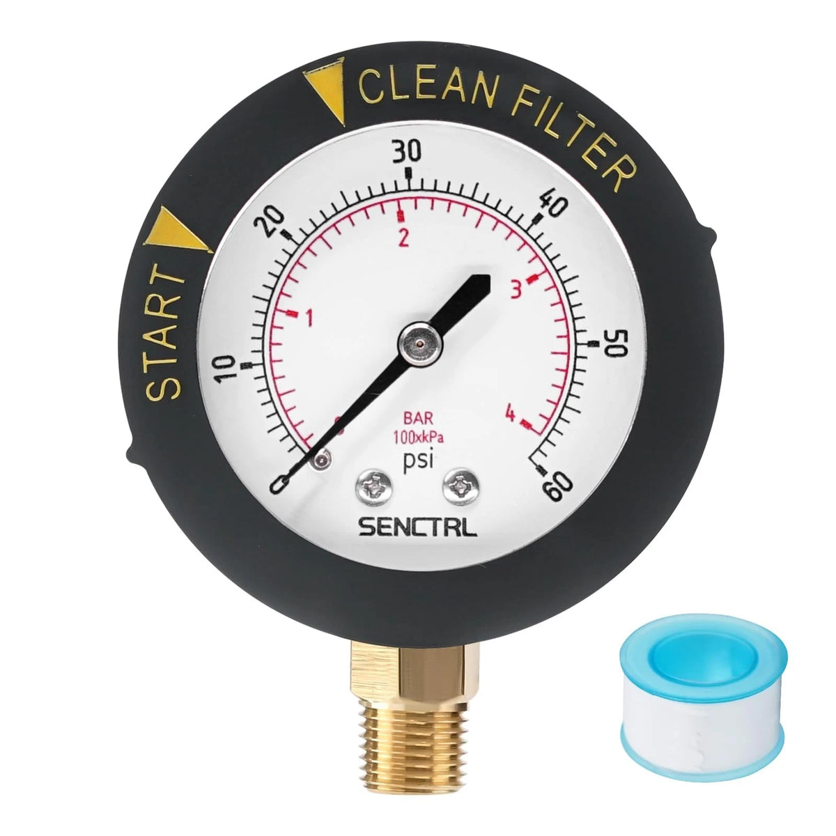 SENCTRL 0-60 Psi Pool Filter Pressure Gauge, 2 inches Dial, 1/4 Lower Mount