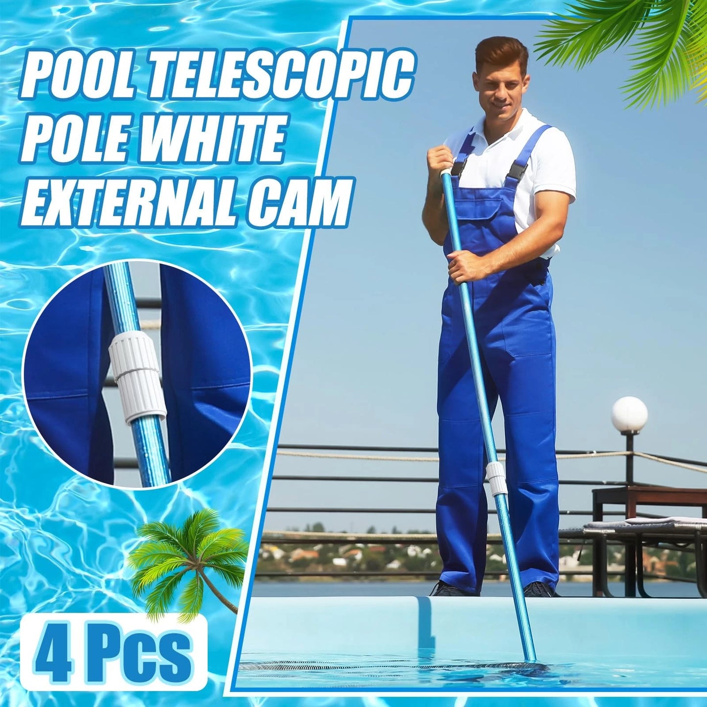 RattanView 4 Pcs Pool Telescopic Pole White External Cam white
