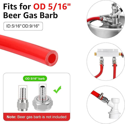 5ft Kegerator CO2 Gas Line and Beer 5Ft Line+5Ft Line, Red+Clear