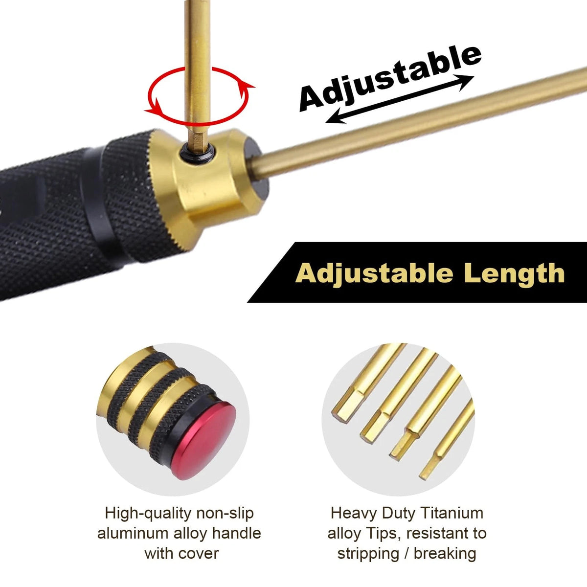 HobbyPark Titanium Hex Screw Driver Set 1.5mm 2.0mm 2.5mm 3.0mm Hexagon Black