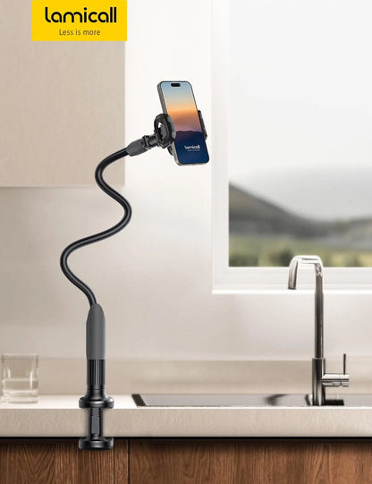 Lamicall Gooseneck Phone Holder for Bed - Cell Mount Clamp Clip, Black
